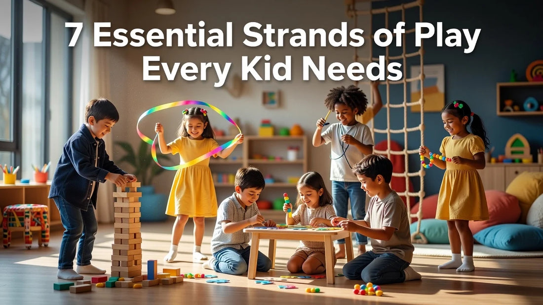 Professional header image for list-based article: 7 Essential Strands of Play Every Kid Needs