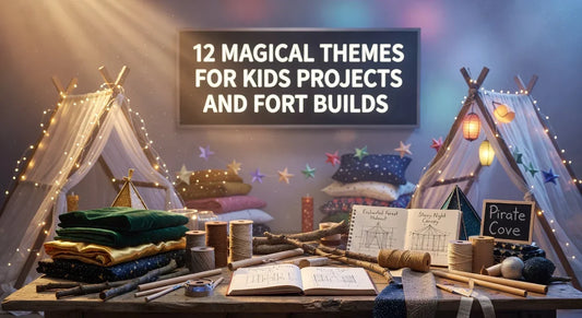 Professional header image for list-based article: 12 Magical Themes for Kids Projects and Fort Builds