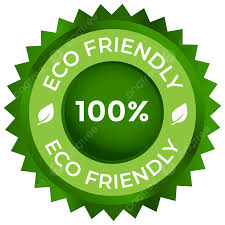 Green badge with 'Eco Friendly 100%' text on a white background