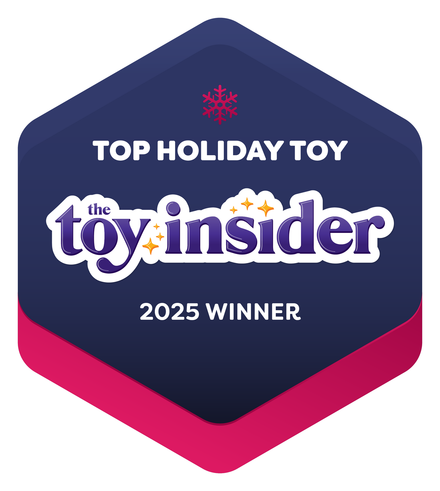 Hexagonal badge with 'Top Holiday Toy' from The Toy Insider 2025 Winner on a white background for Kidz Forts.
