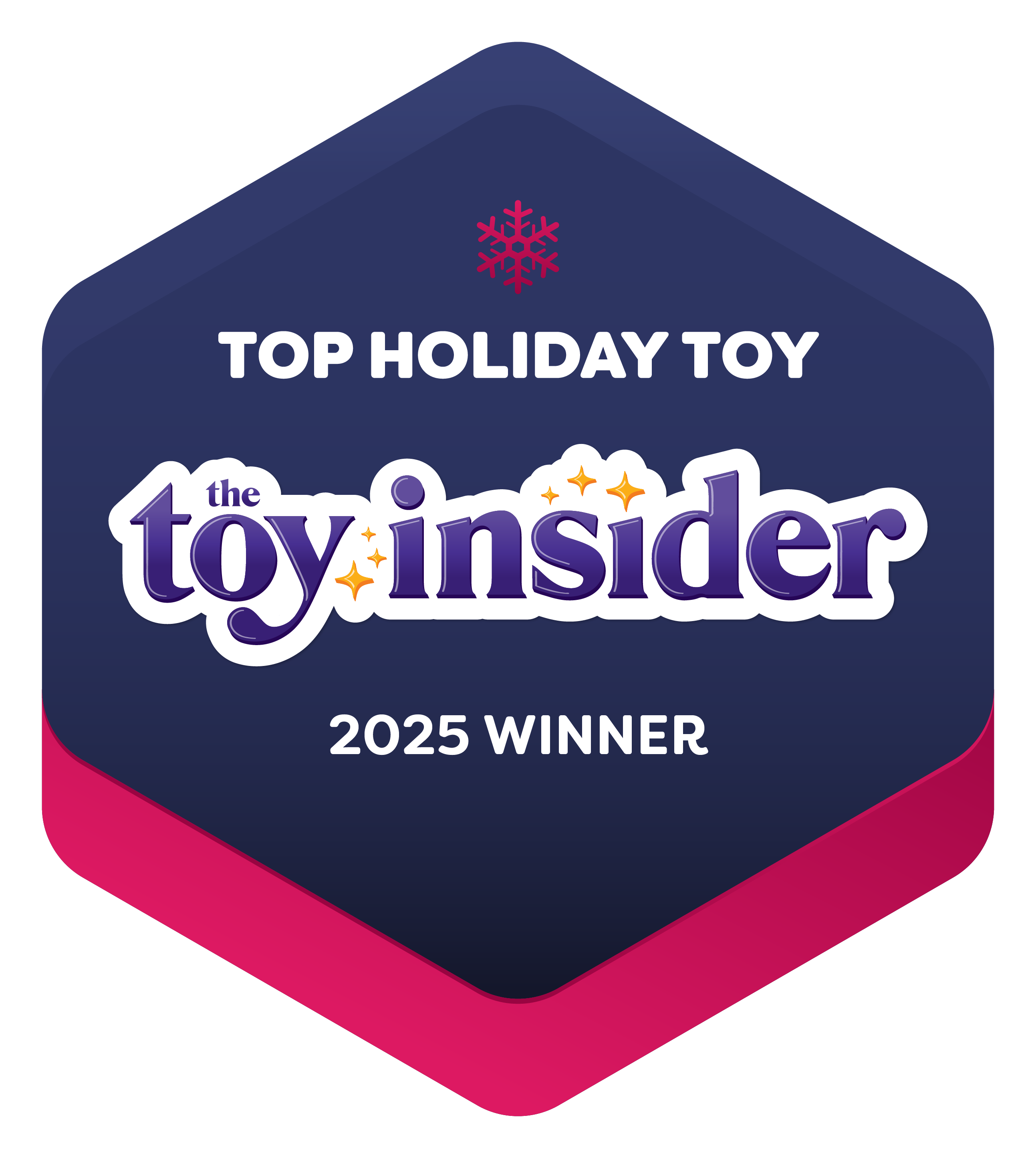 Hexagonal badge with 'Top Holiday Toy' from The Toy Insider 2025 Winner on a white background for Kidz Forts.
