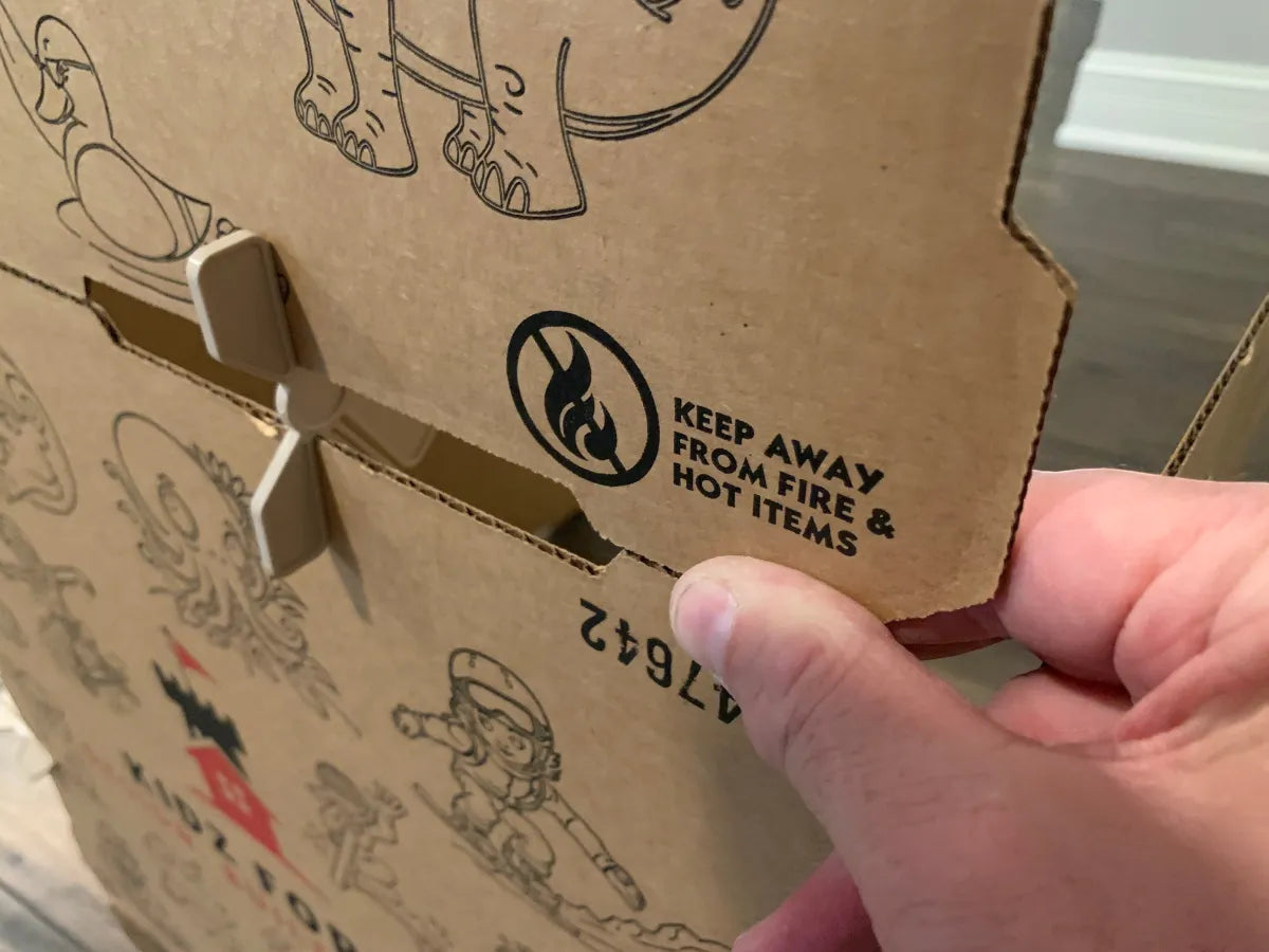 Cardboard play fort kit building panels joined together by a patented fort kit connector.
