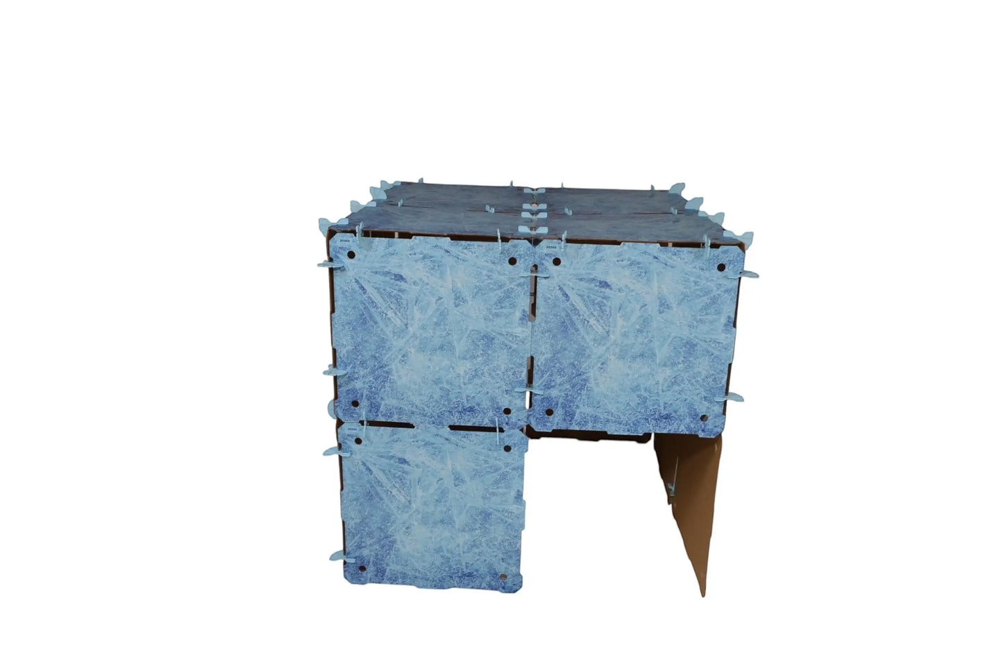 Kidz Forts Frosted Kit cardboard fort building kit with snowflake-patterned panels and durable twist-lock connectors.