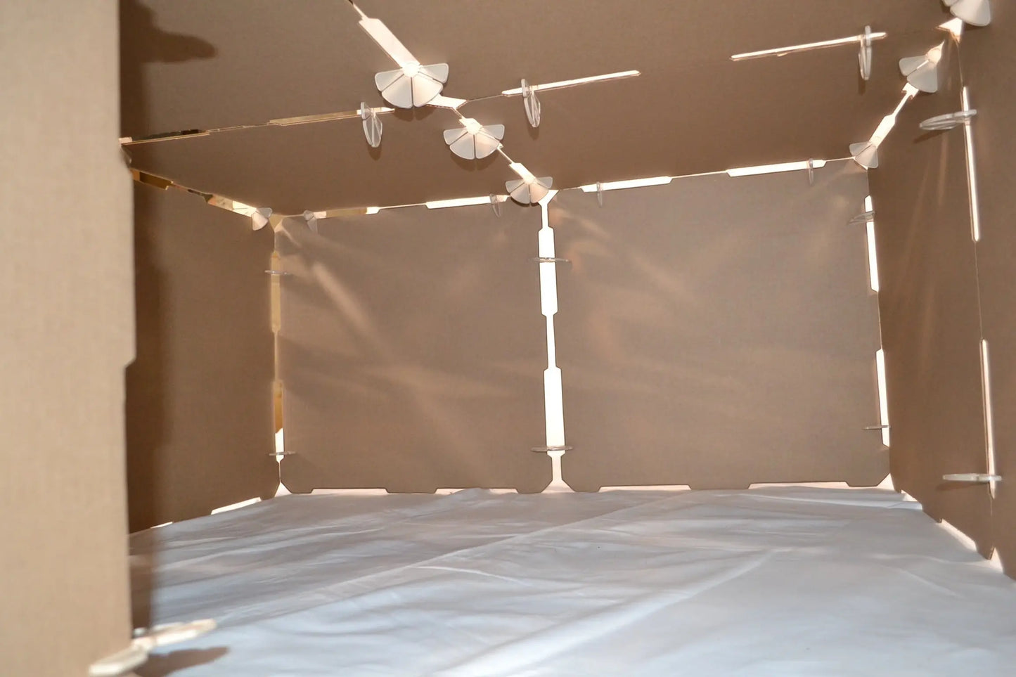 Kidz Forts Commando Kit assembled cardboard play fort, made in USA from heavyweight corrugated cardboard with twist-lock connectors.