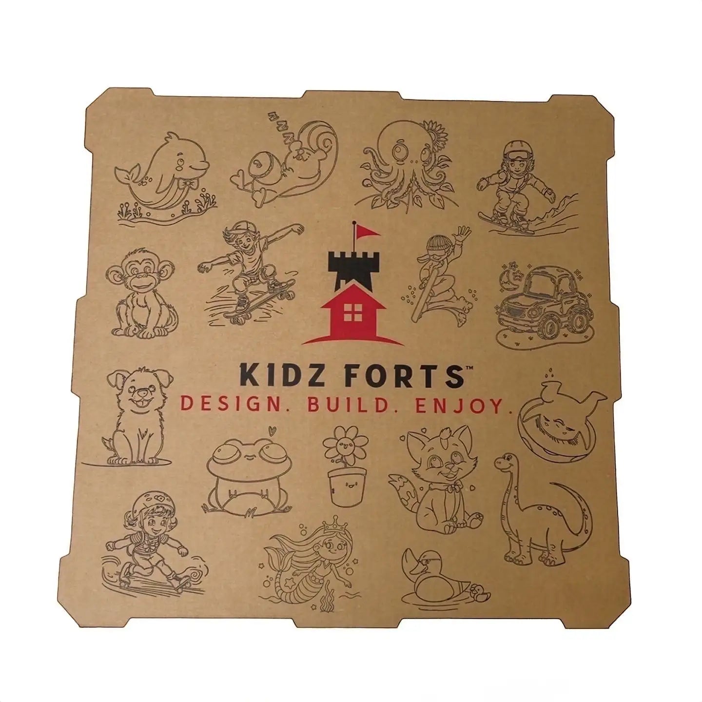 Kidz Forts cardboard fort building panels shown in play fort configuration, sold individually to expand existing kits.